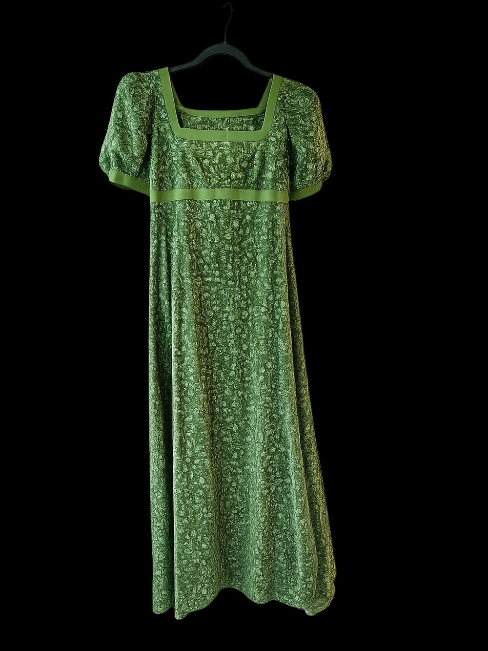 Green Square-Neck Regency Bridgerton-Inspired Reenact Dress 1800s Short Sleeve S